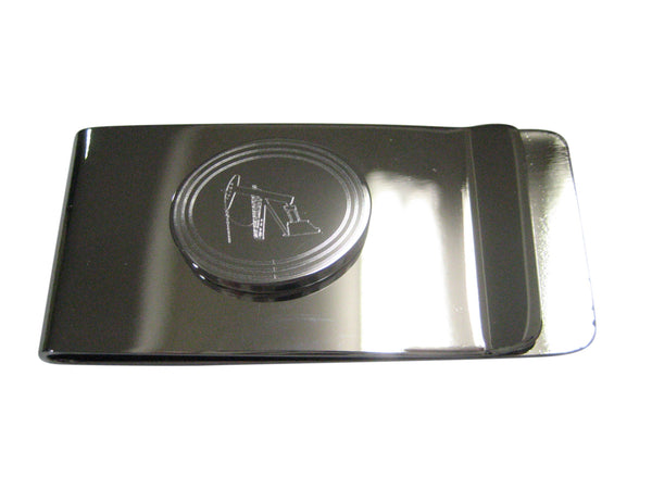 Silver Toned Etched Oval Oil Drill Money Clip