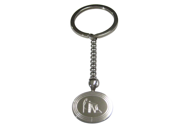 Silver Toned Etched Oval Oil Drill Pendant Keychain