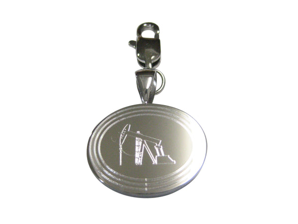 Silver Toned Etched Oval Oil Drill Pendant Zipper Pull Charm