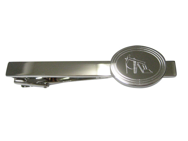 Silver Toned Etched Oval Oil Drill Tie Clip