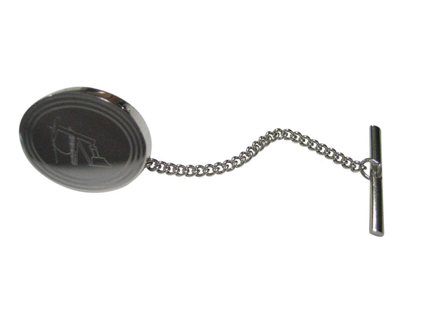 Silver Toned Etched Oval Oil Drill Tie Tack
