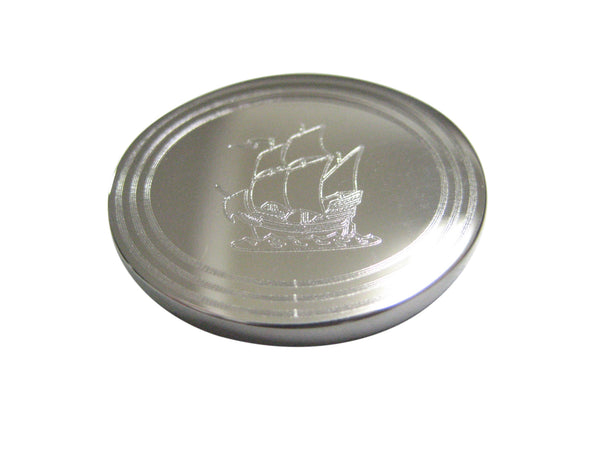 Silver Toned Etched Oval Old Style Ship Magnet