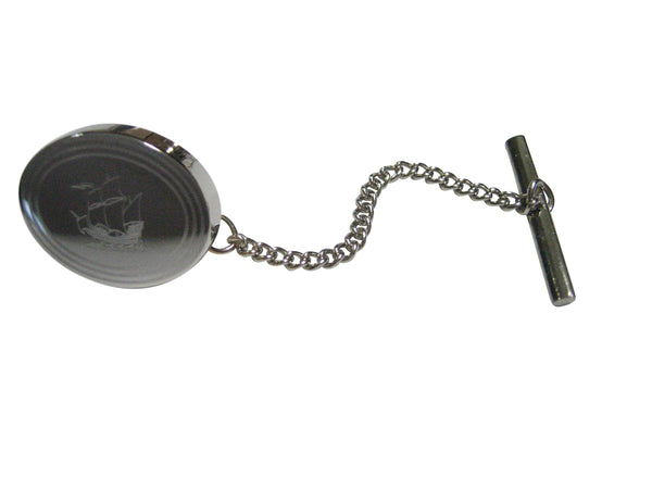 Silver Toned Etched Oval Old Style Ship Tie Tack