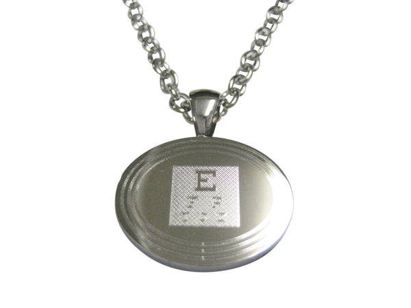 Silver Toned Etched Oval Optometrist Pendant Necklace