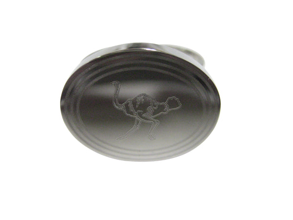 Silver Toned Etched Oval Ostrich Bird Adjustable Size Fashion Ring