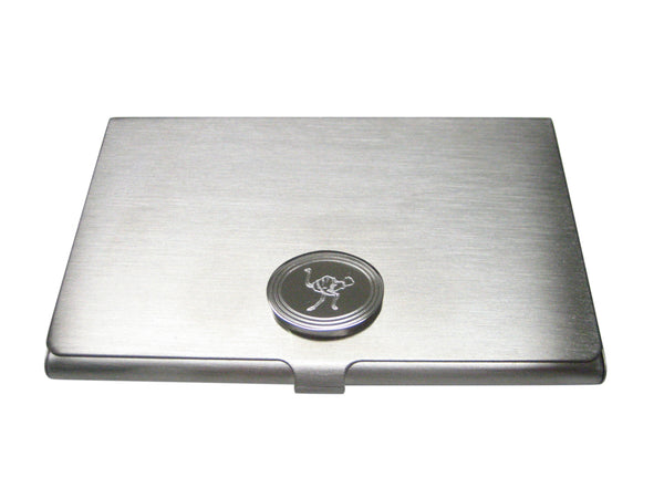 Silver Toned Etched Oval Ostrich Bird Business Card Holder