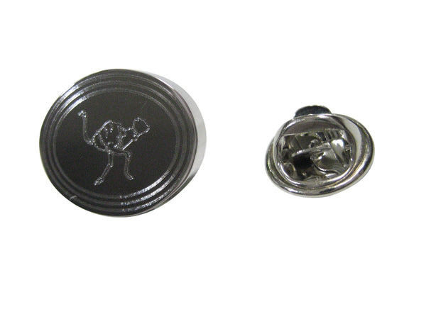 Silver Toned Etched Oval Ostrich Bird Lapel Pin