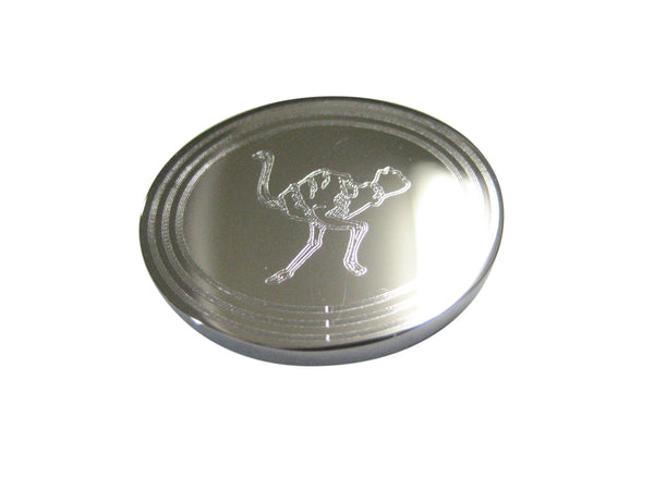 Silver Toned Etched Oval Ostrich Bird Magnet
