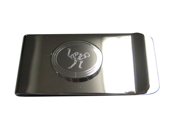 Silver Toned Etched Oval Ostrich Bird Money Clip