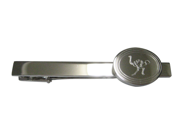 Silver Toned Etched Oval Ostrich Bird Tie Clip
