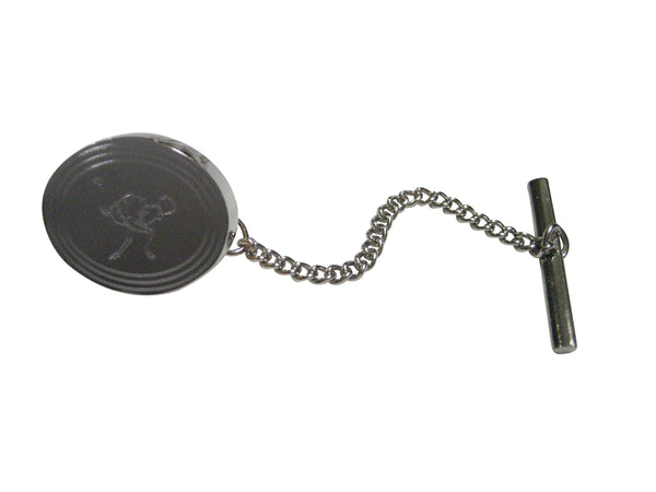 Silver Toned Etched Oval Ostrich Bird Tie Tack