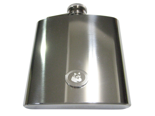 Silver Toned Etched Oval Panda Bear 6oz Flask