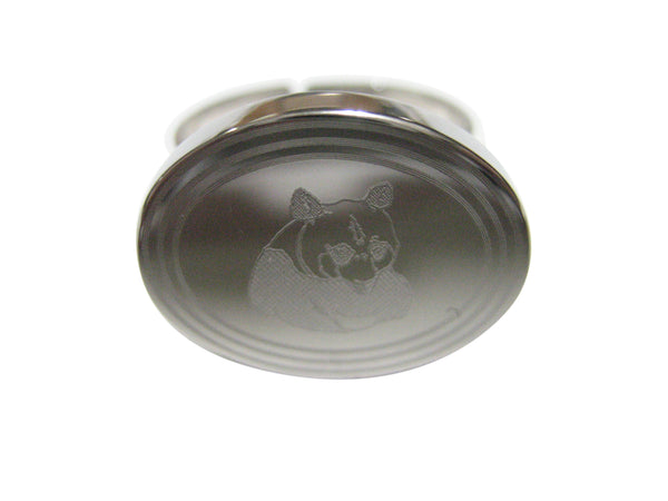 Silver Toned Etched Oval Panda Bear Adjustable Size Fashion Ring