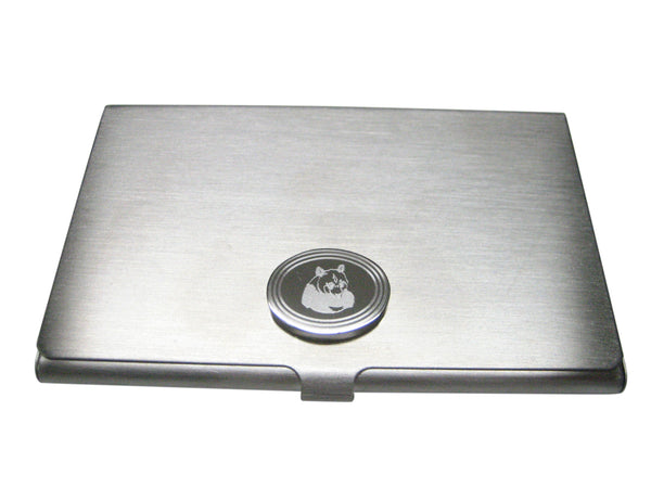 Silver Toned Etched Oval Panda Bear Business Card Holder