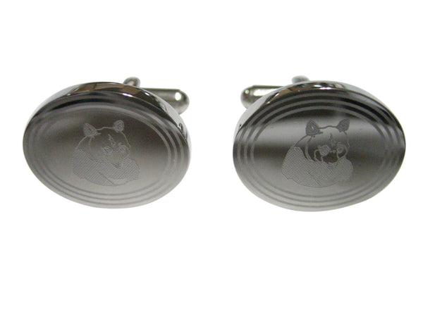 Silver Toned Etched Oval Panda Bear Cufflinks