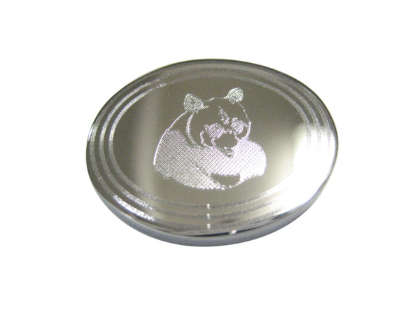 Silver Toned Etched Oval Panda Bear Magnet