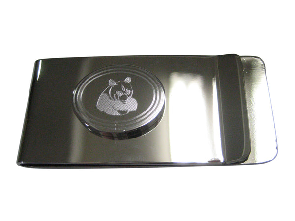 Silver Toned Etched Oval Panda Bear Money Clip