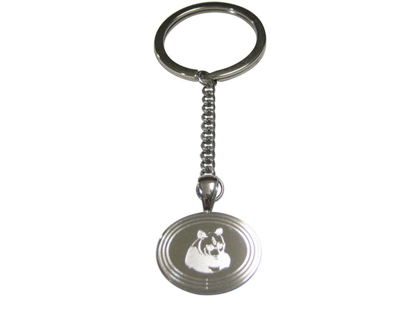 Silver Toned Etched Oval Panda Bear Pendant Keychain