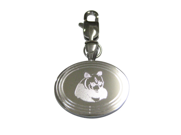 Silver Toned Etched Oval Panda Bear Pendant Zipper Pull Charm