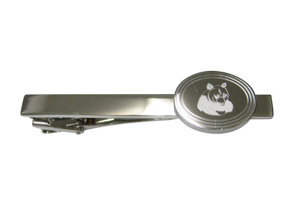 Silver Toned Etched Oval Panda Bear Tie Clip