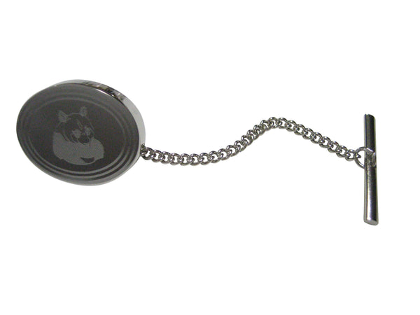 Silver Toned Etched Oval Panda Bear Tie Tack