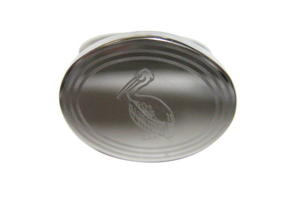 Silver Toned Etched Oval Pelican Bird Adjustable Size Fashion Ring