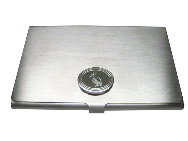 Silver Toned Etched Oval Pelican Bird Business Card Holder