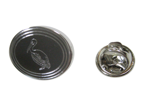 Silver Toned Etched Oval Pelican Bird Lapel Pin