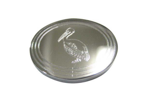 Silver Toned Etched Oval Pelican Bird Magnet