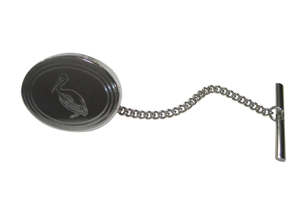 Silver Toned Etched Oval Pelican Bird Tie Tack