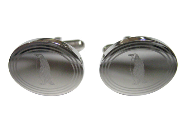 Silver Toned Etched Oval Penguin Cufflinks