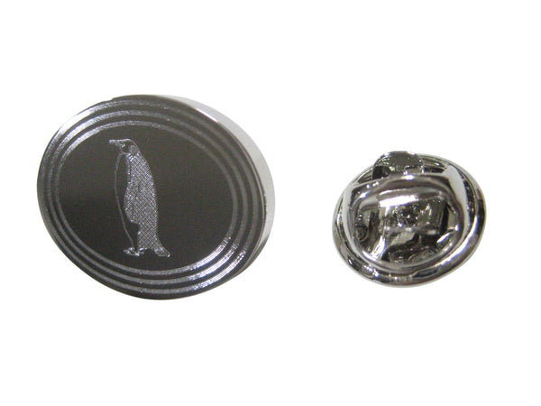 Silver Toned Etched Oval Penguin Lapel Pin
