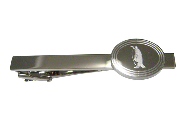 Silver Toned Etched Oval Penguin Tie Clip