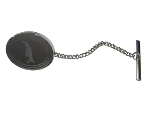 Silver Toned Etched Oval Penguin Tie Tack