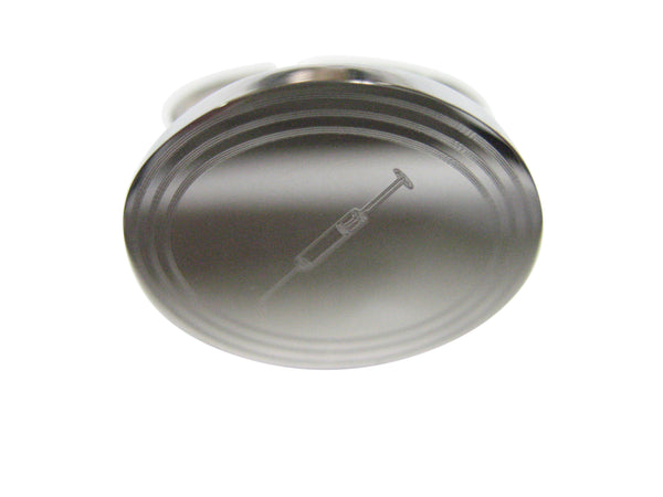 Silver Toned Etched Oval Phlebotomist Hypodermic Syringe Needle Adjustable Size Fashion Ring