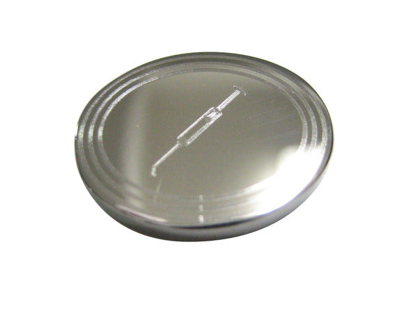 Silver Toned Etched Oval Phlebotomist Hypodermic Syringe Needle Magnet