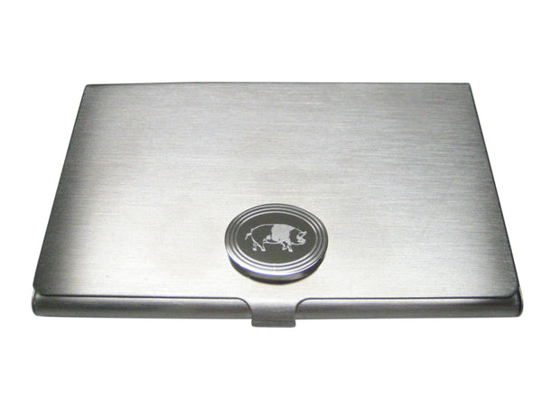 Silver Toned Etched Oval Pig Business Card Holder
