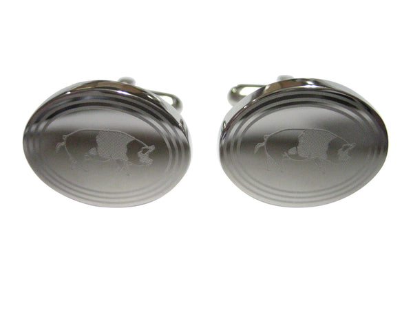 Silver Toned Etched Oval Pig Cufflinks