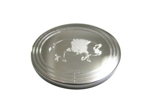 Silver Toned Etched Oval Pig Magnet