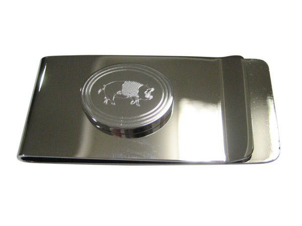 Silver Toned Etched Oval Pig Money Clip