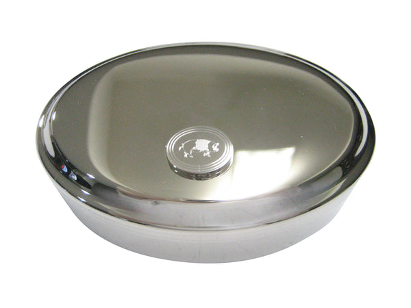 Silver Toned Etched Oval Pig Oval Trinket Jewelry Box