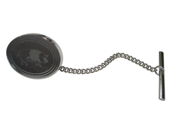 Silver Toned Etched Oval Pig Tie Tack