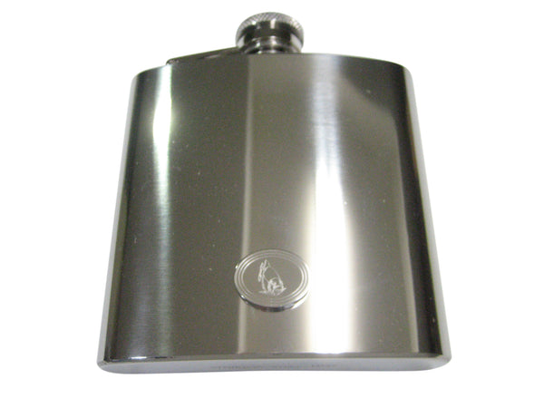 Silver Toned Etched Oval Piranha Fish 6oz Flask