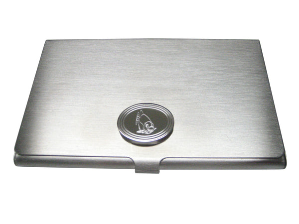 Silver Toned Etched Oval Piranha Fish Business Card Holder