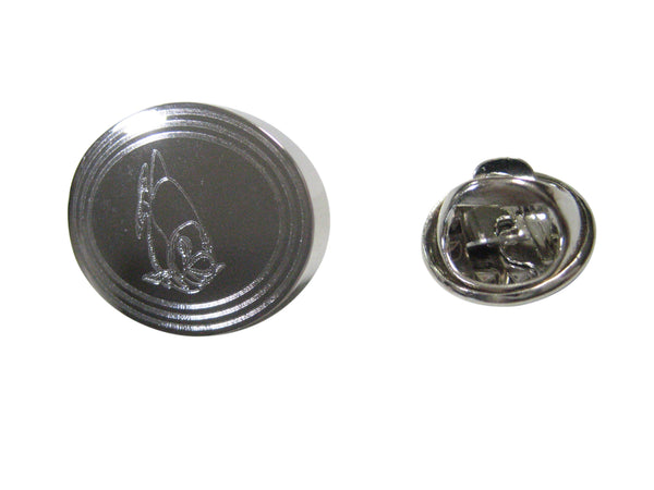 Silver Toned Etched Oval Piranha Fish Lapel Pin