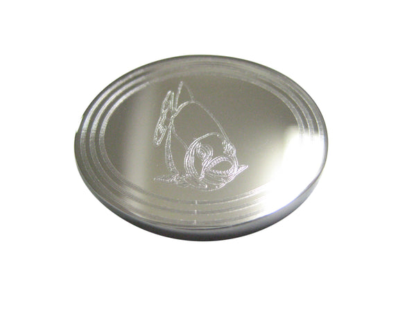 Silver Toned Etched Oval Piranha Fish Magnet