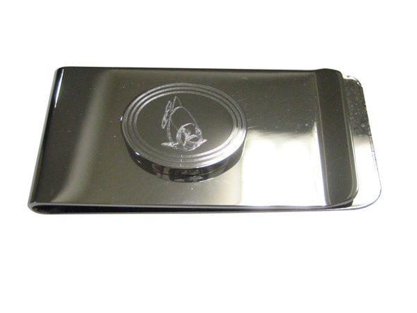 Silver Toned Etched Oval Piranha Fish Money Clip