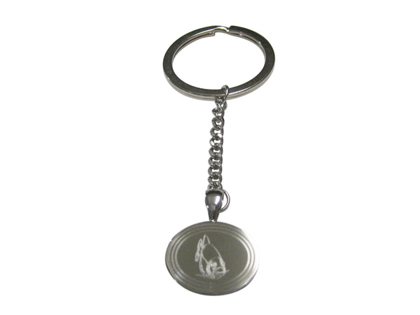 Silver Toned Etched Oval Piranha Fish Pendant Keychain
