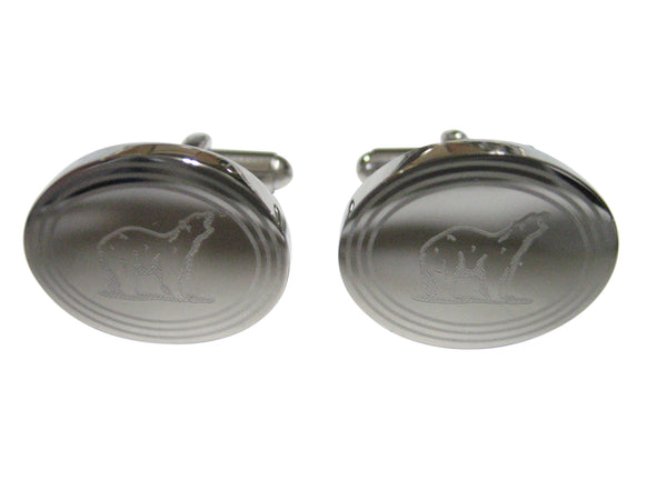 Silver Toned Etched Oval Polar Bear Cufflinks