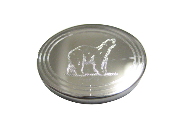 Silver Toned Etched Oval Polar Bear Magnet